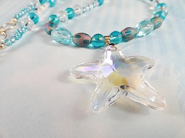 Seestern Halskette Aqua Kristall Resort Schmuck Sommer Anhänger Geschenk Für Ihr Geburtstagsgeschenk von JewelrybyPJ