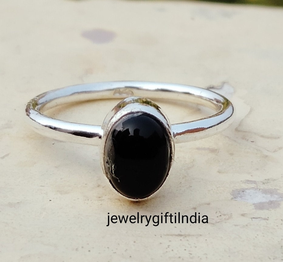 Ring Aus Massivem 925Er-Sterlingsilber Mit Schwarzem Onyx Und Ovalem Edelstein - Handgefertigter Designer-Ring Großem Stein Geschenk Für Frauen von JewelrygiftIndia