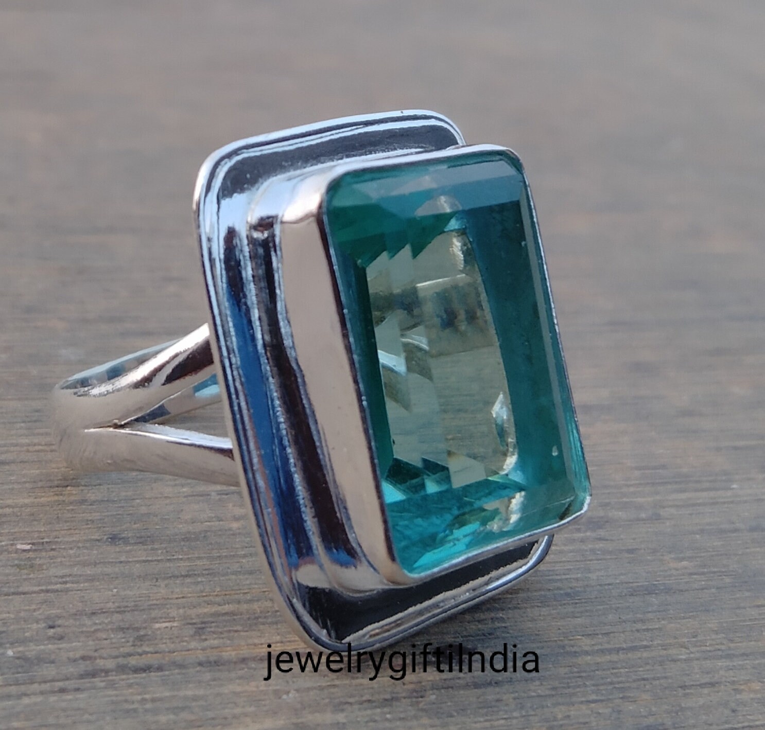 Aquamarinring, Silberbandring, 925 Sterlingsilber, Edelsteinring, Versprochener Ring, Beliebter Handgemachter Frauenring, Geschenk Für Sie von JewelrygiftIndia