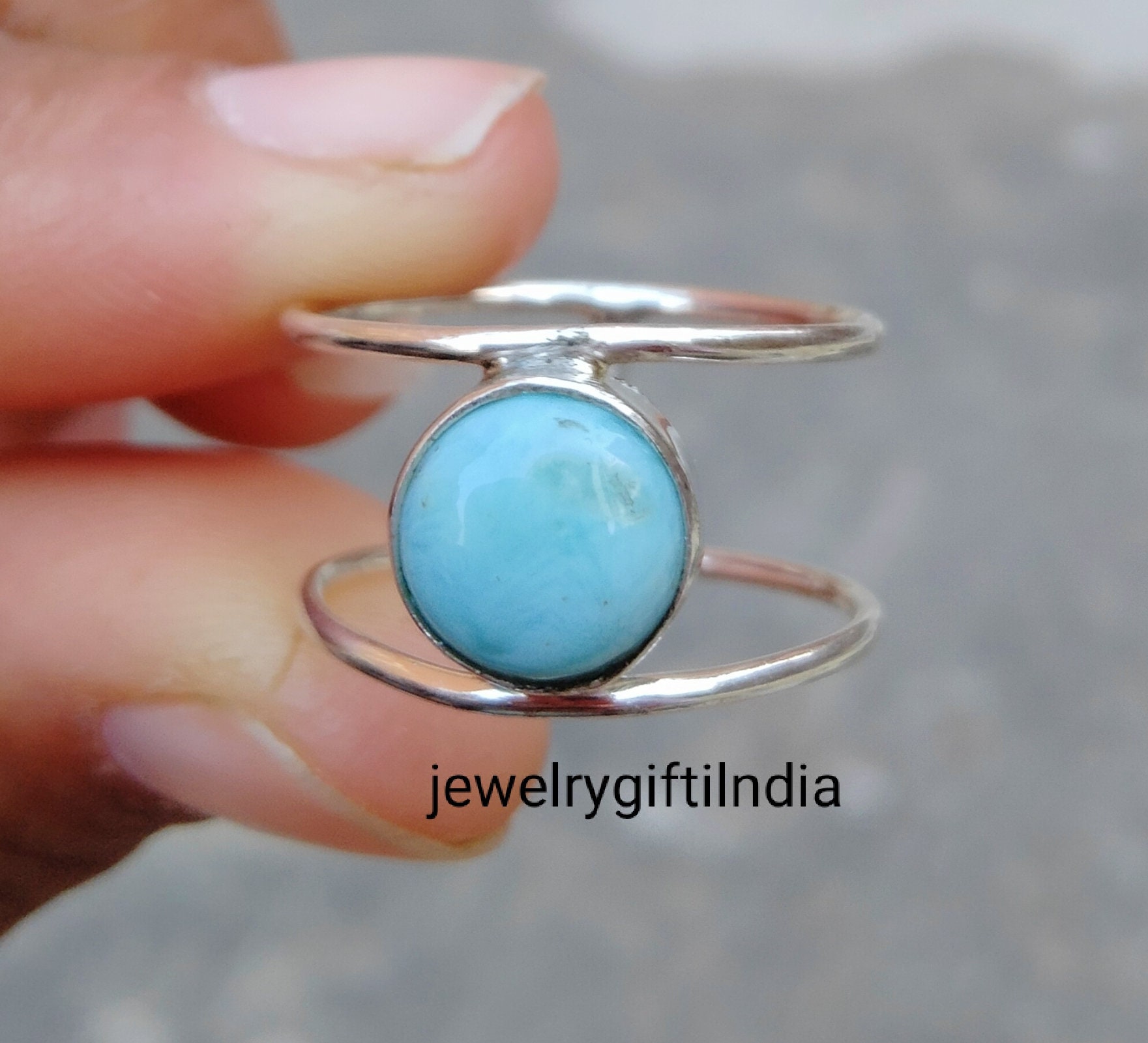 Larimar Edelstein Ring, 925 Sterling Silber Bandring, Handgemachter Statement Meditation Geschenk Für Sie, Frauen Kostenloser Versand von JewelrygiftIndia