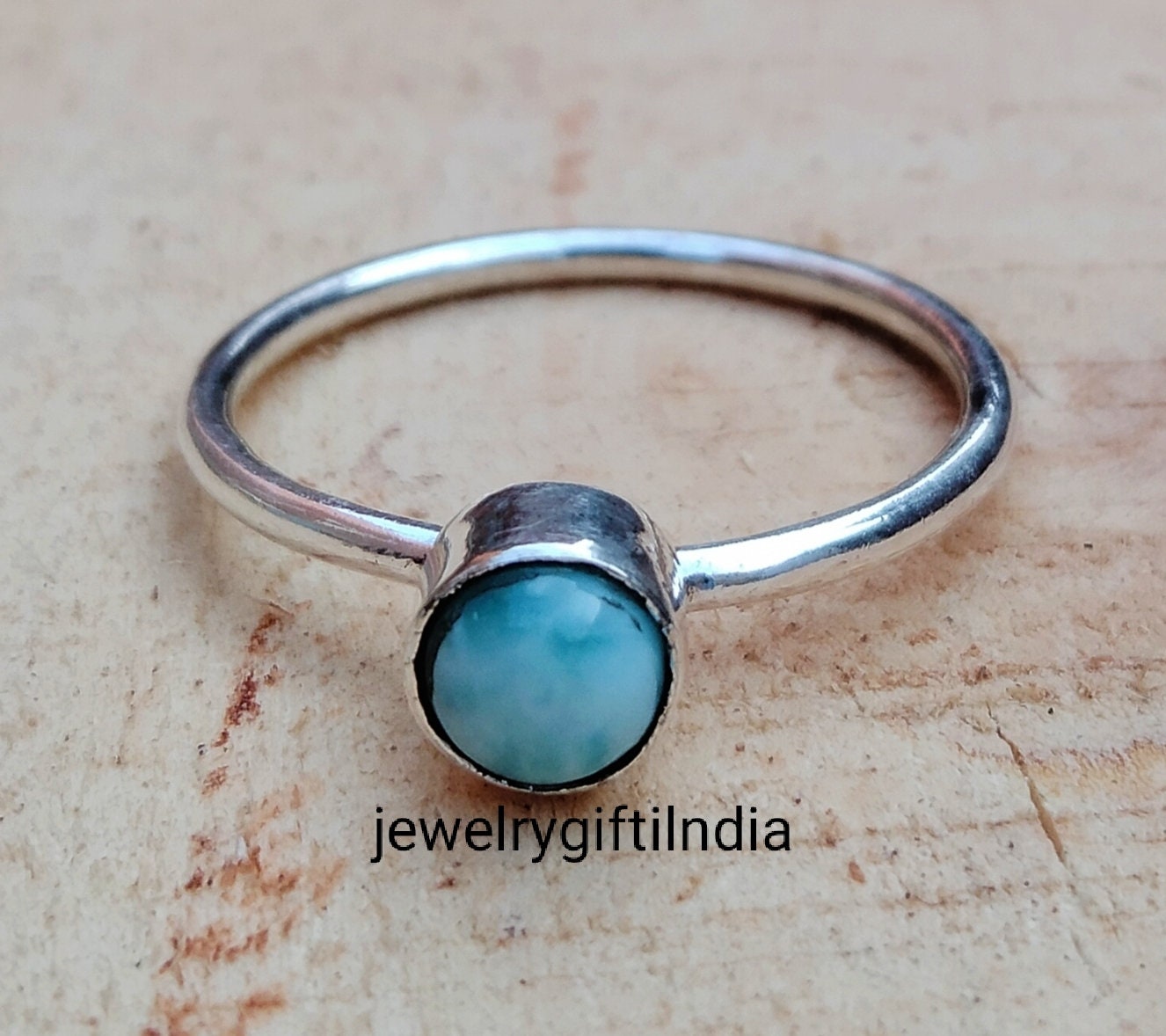 Larimar Edelstein Ring, 925 Sterling Silber Bandring, Handgemachter Statement Meditation Geschenk Für Sie, Frauen Kostenloser Versand von JewelrygiftIndia