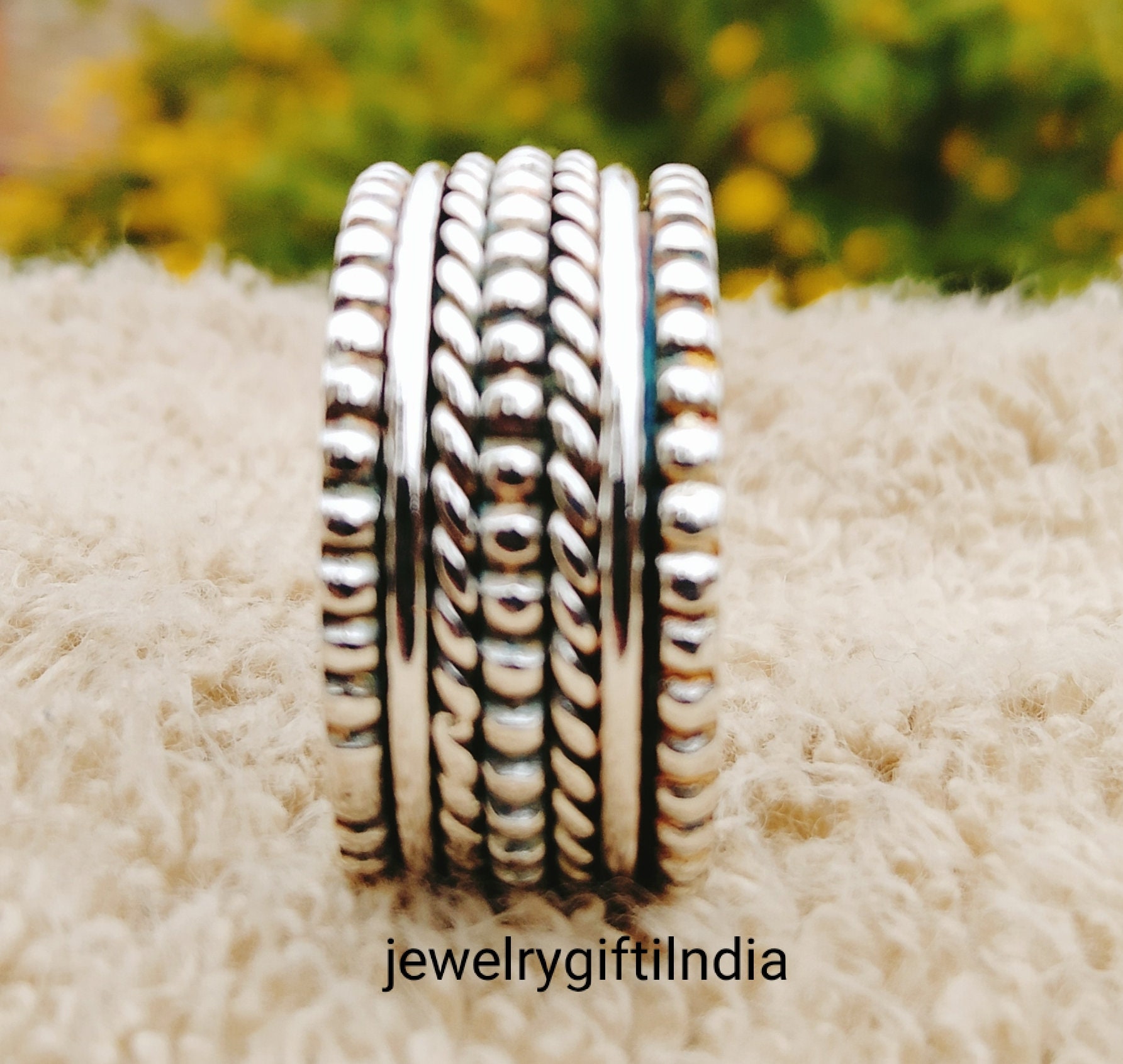 Massiver 925 Sterling Silber Spinner Ring Handgemachter Meditation Angst Sorgen Fidget Unisex Spinning Ring von JewelrygiftIndia