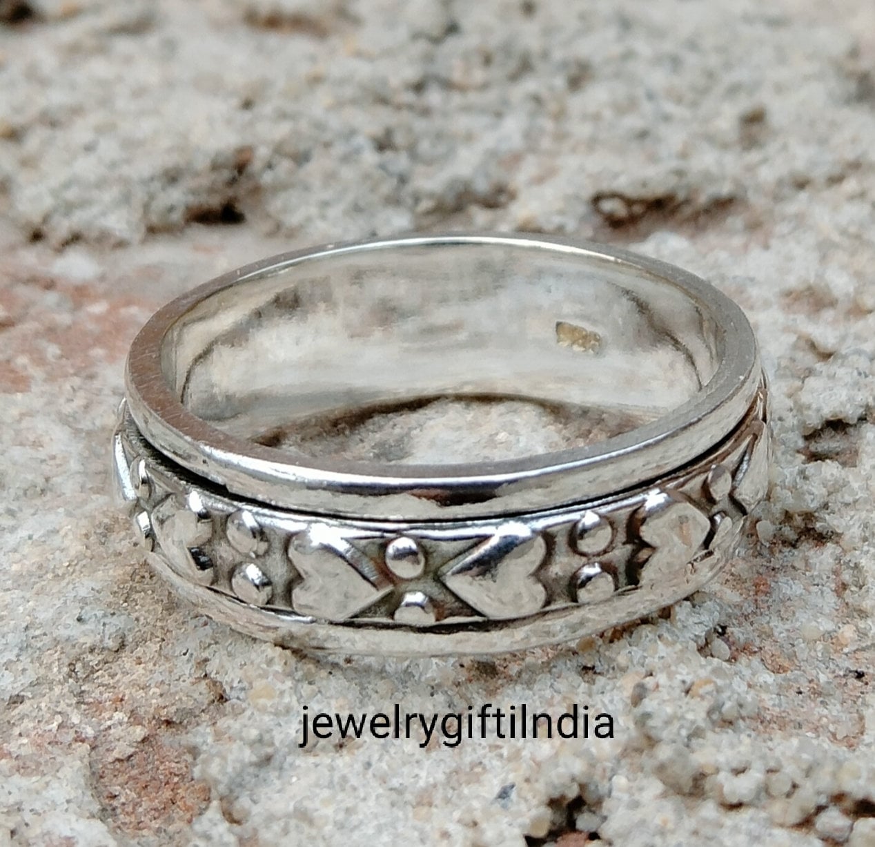 Spinner Ring, Sterling Silber Frauen Spinning Band, Meditation Gehämmert Geschenk Für Sie von JewelrygiftIndia