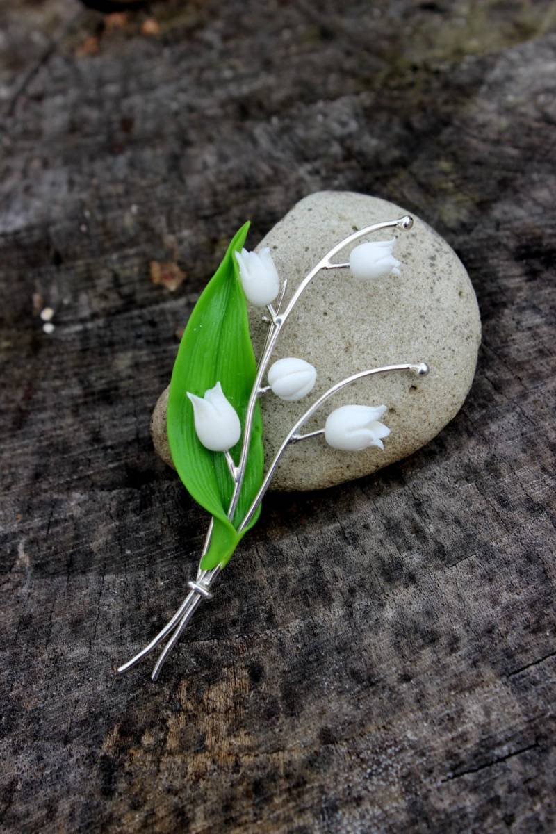 Maiglöckchen Brosche 925Er Silber Frühlingsblumenschmuck von Jewelrylimanska