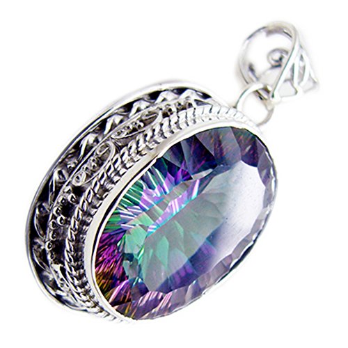 JewelryOnClick Sterling Silber Anhänger Mystic Quartz Charm Oval Lünette Stil handgefertigte Halskette Schmuck von Jewelryonclick
