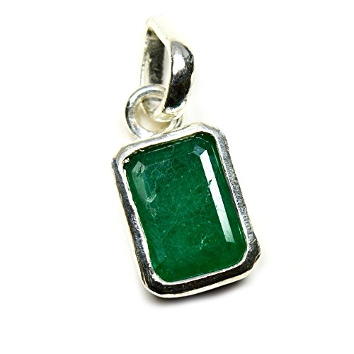Jewelryonclick 7 Karat natürlicher rechteckiger Edelstein Smaragd Anhänger Charm 92,5 Sterling Silber von Jewelryonclick