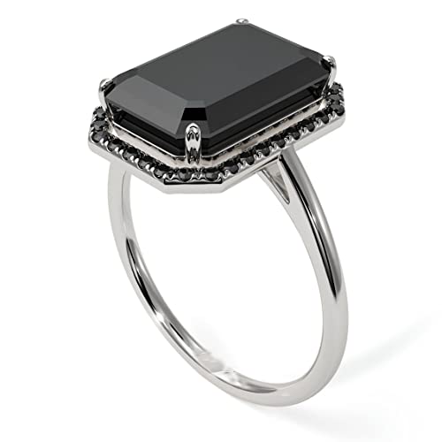 Jewelryonclick 925 Sterling Silber Ring Smaragdschliff Halo Diamantschmuck Schwarzer Onyx Handgefertigt Leicht zu tragende Ornamente Besondere Geschenke Ringe für die Frau UK Size : N von Jewelryonclick