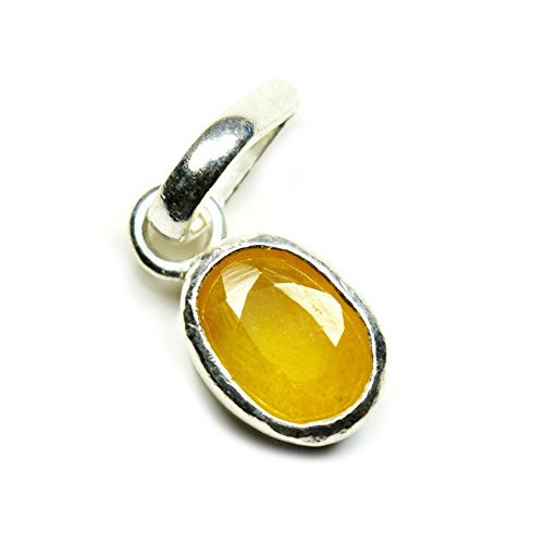 Jewelryonclick Anhänger aus 92,5er Sterlingsilber mit 5 Karat natürlichem echten ovalen Edelstein, gelber Saphir. von Jewelryonclick