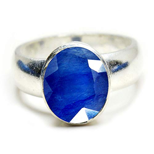 Jewelryonclick Astronomie Geburtssteinringe Sterling Silber Naturblauer Saphir Oval Handgemachter Ring aus Smaragdstein Lünetteneinstellung Größe 59 von Jewelryonclick