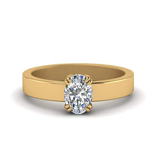 Jewelryonclick Flacher Solitär Verlobungsring gelb vergoldet Erstellt Cubic Zircon Oval Solitär Verlobungsringe Zinkeneinstellung Größe 53 Leichter Büroschmuck für Frauen von Jewelryonclick