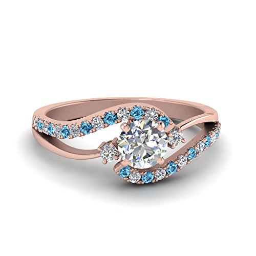 Jewelryonclick Swirl Diamant Verlobungsring mit 3 Steinen Rosengoldbeschichtet Natur Blau Topas Runde brillante Form Seitenstein Verlobungsringe Zinkeneinstellung Größe 63 von Jewelryonclick