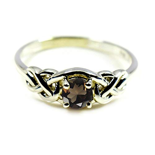 Jewelryonclick Unisex Herren Damen - Sterling-Silber 925 Rund Brown Natürlicher Rauchquarz von Jewelryonclick