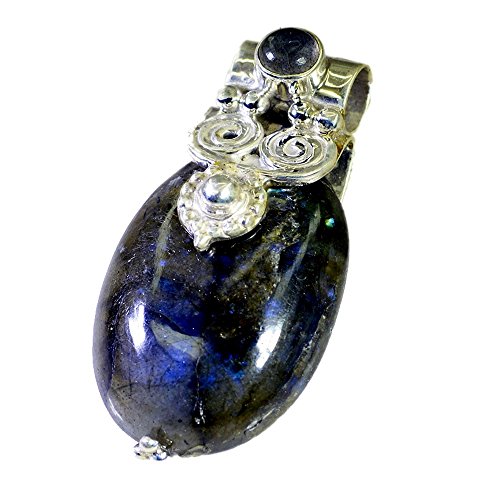 Jewelryonclick natürliche Labradorit Medaillon Anhänger Sterling Silber Charms handgemachte ovale Form Halsketten von Jewelryonclick