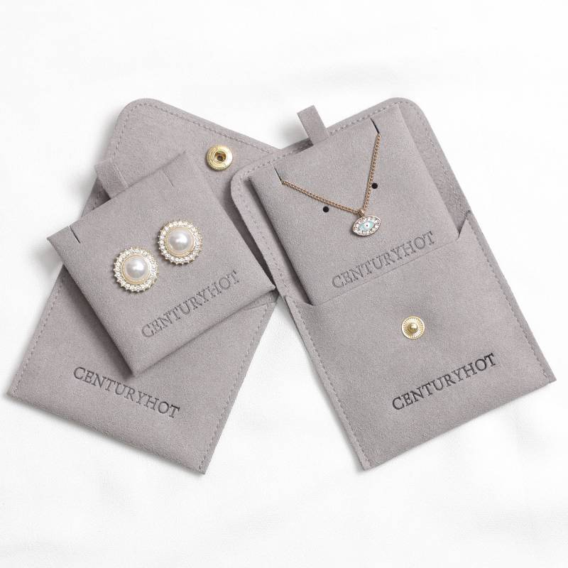 50 Sets Grauer Personalisierter Schmuck Verpackungsbeutel Individuelles Logo Knopfbeutel Mode Kleiner Umschlagbeutel Halsketteclip Mikrofaserbeutel von JewelrypackagingShop