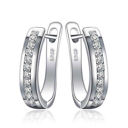 JewelryPalace Creolen Silber Damen Ohrringe, 925 Sterling Silber Creolen mit AAA Zirkonia, Klein Schlafen Kreolen，Huggie Hoop Ohrringe Sterling Silber Simulierter Diamant Schmuck Set für Frauen von JewelryPalace