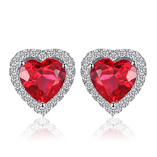 JewelryPalace Herz des Ozeans 3.8ct Erstellter Rubin Ohrstecker Silber 925 Damen, Roter Stein Schmuck Set, Ohrringe Silber Edelstein Mädchen, Ohrstecker Silber Geschenk für Frauen von JewelryPalace