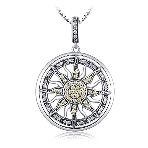 JewelryPalace Sonne Kompass Celestial Zirkonia Kette Anhänger 45CM,Rund Ketten Halskette Damen Silber 925 Collier Damen Ketten Mädchen, Schmuck mit Stein für Frauen Valentinstag Geschenke von JewelryPalace