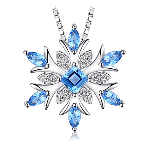 JewelryPalace Schneeflocke Natur Schweizer Blau Topas Kette Anhänger 45CM, Blautopas Schmuck Set, Halskette Damen Silber 925 Collier Damen Quadrat Edelstein Mädchen, Ketten mit Naturstein Frauen von JewelryPalace