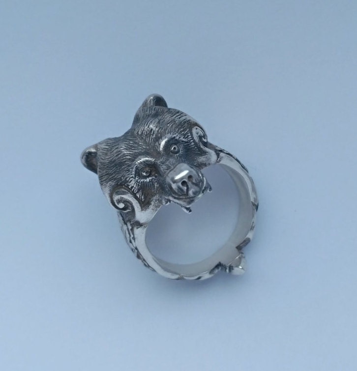 Bärenkopf-Ring Aus 925Er Sterlingsilber von Jewelrywax