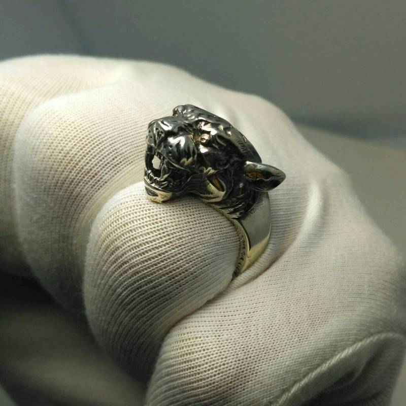 Tiger Ring. Schmuck. Tier. Katze. Wild. Totem Silberner Tiger. Herrenschmuck. Kopftiger. Große Katzen von Jewelrywax