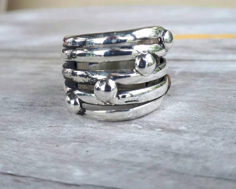 Breite 5 Band Kugel Ring Sterling Silber Unisex Ehering von JewelrywitAttitude