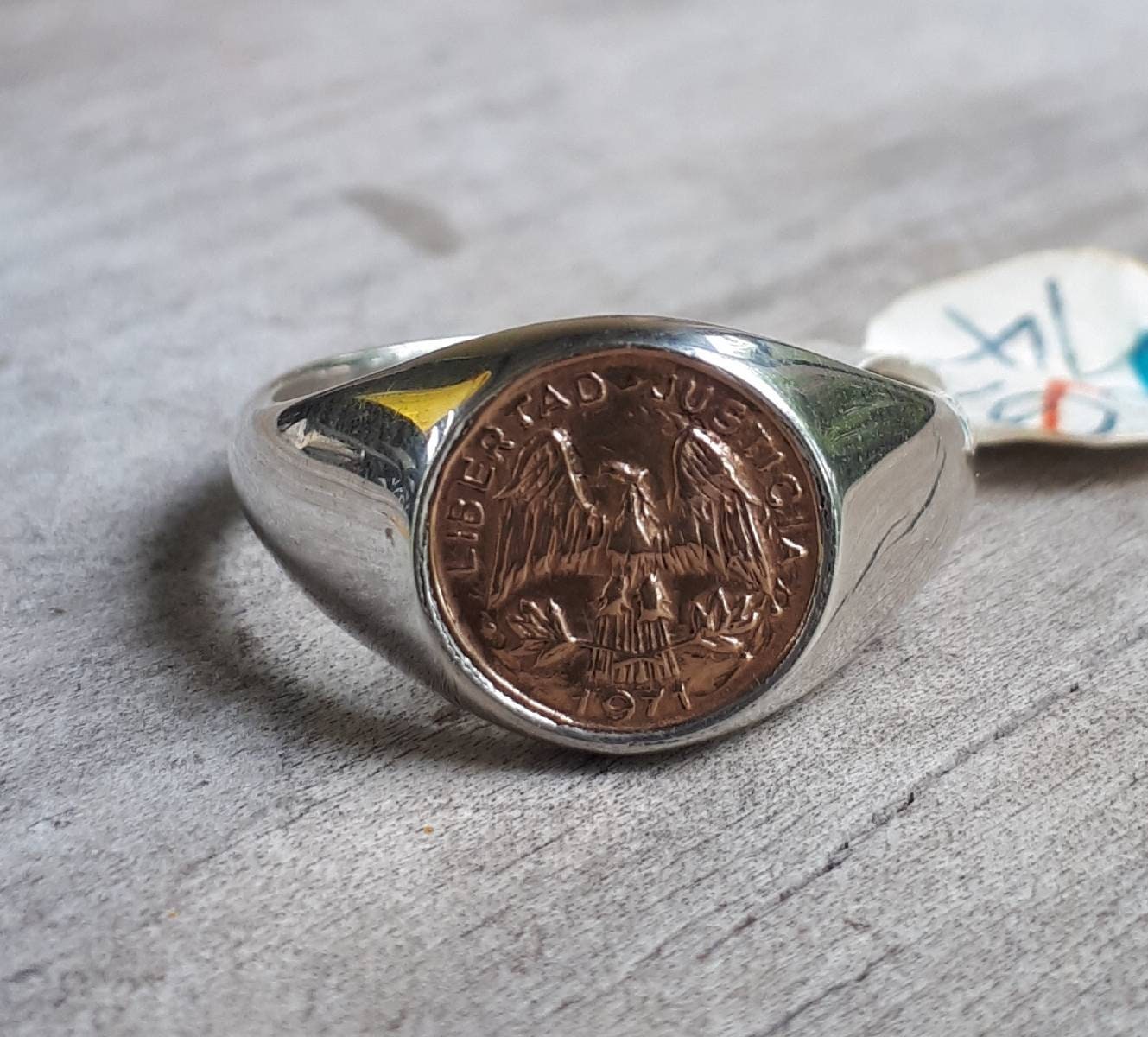 Gold Und Silber Münze Ring, 9 Karat 9 Sterling Silber Ring, Zweifarbiger Quarat Peso Goldmünze, Ring Für Den Kleinen Finger von JewelrywitAttitude