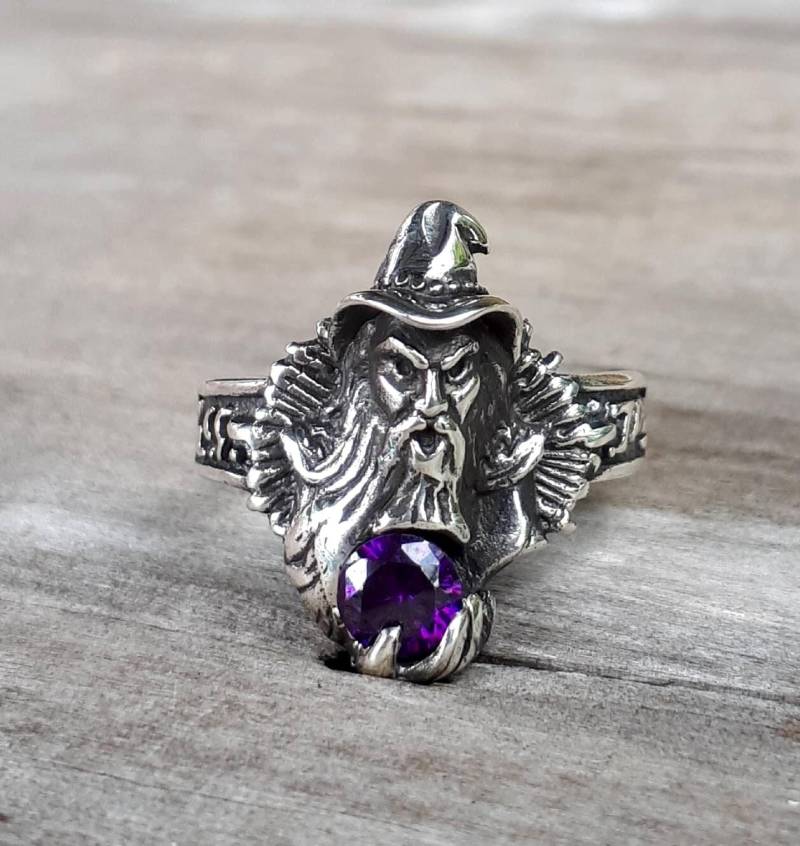 Zauberer Ring Sterling Amethyst Silber Magie Fantasy Mythisch Steampunk Gothic Punk von JewelrywitAttitude