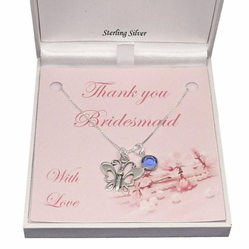 925 Silber Schmetterling Halskette Mit Geburtsstein Für Brautjungfer Oder Blumen-Mädchen, Danke Geschenk von Jewels4girls
