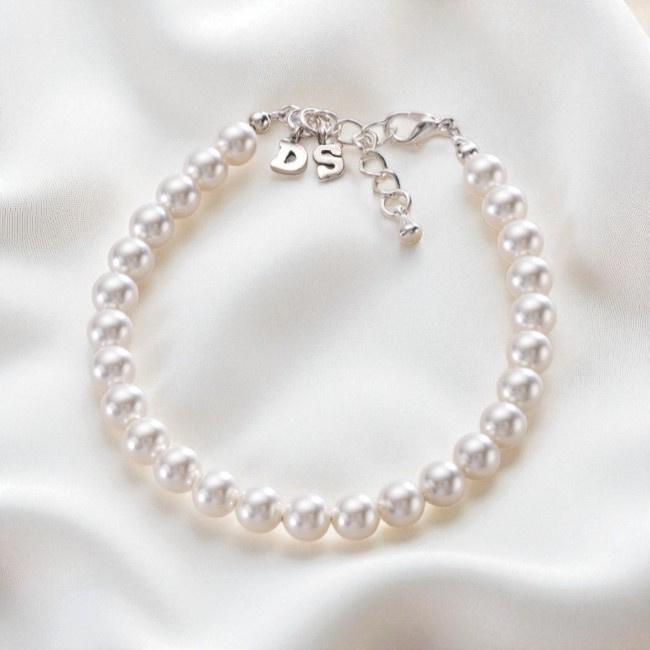 925 Sterling Silber Armband Mit Braut Und Bräutigam Initialen, Weiße Perle Hochzeitsschmuck von Jewels4girls