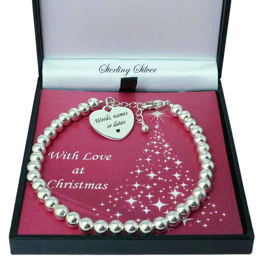 925 Sterling Silber Perlen Armband Mit Gravur. Weihnachtsgeschenk Für Frauen Oder Mädchen. Größenverstellbar. Personalisiertes Geschenk Weihnachten von Jewels4girls