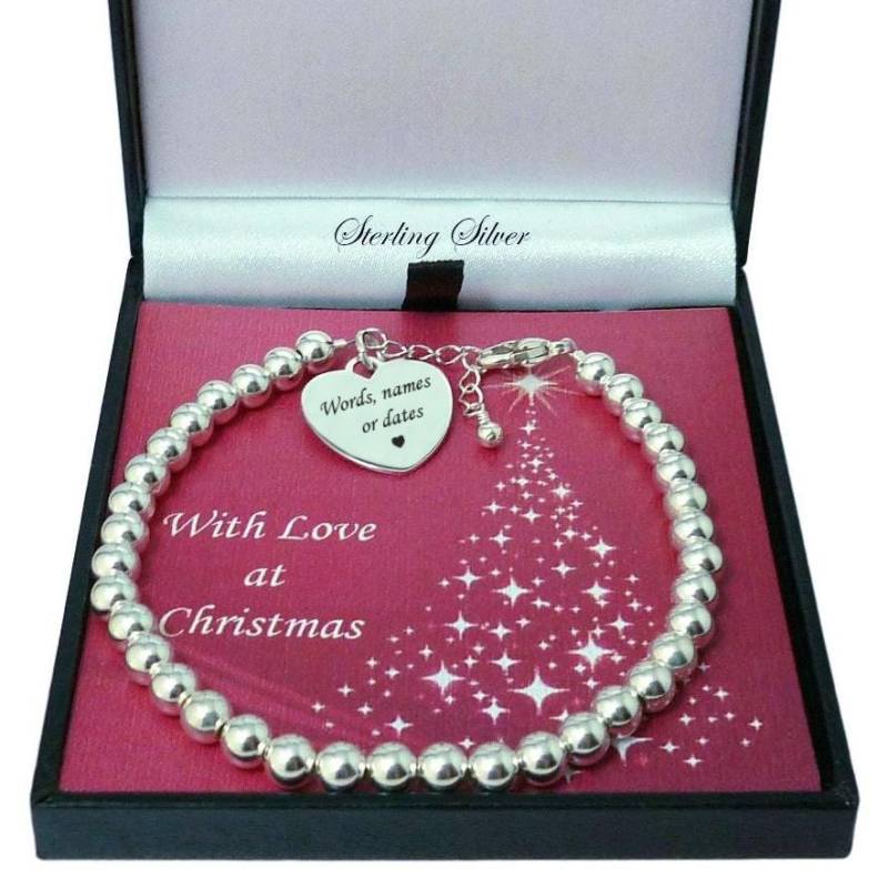 925 Sterling Silber Perlen Armband Mit Gravur. Weihnachtsgeschenk Für Frauen Oder Mädchen. Größenverstellbar. Personalisiertes Geschenk Weihnachten von Jewels4girls