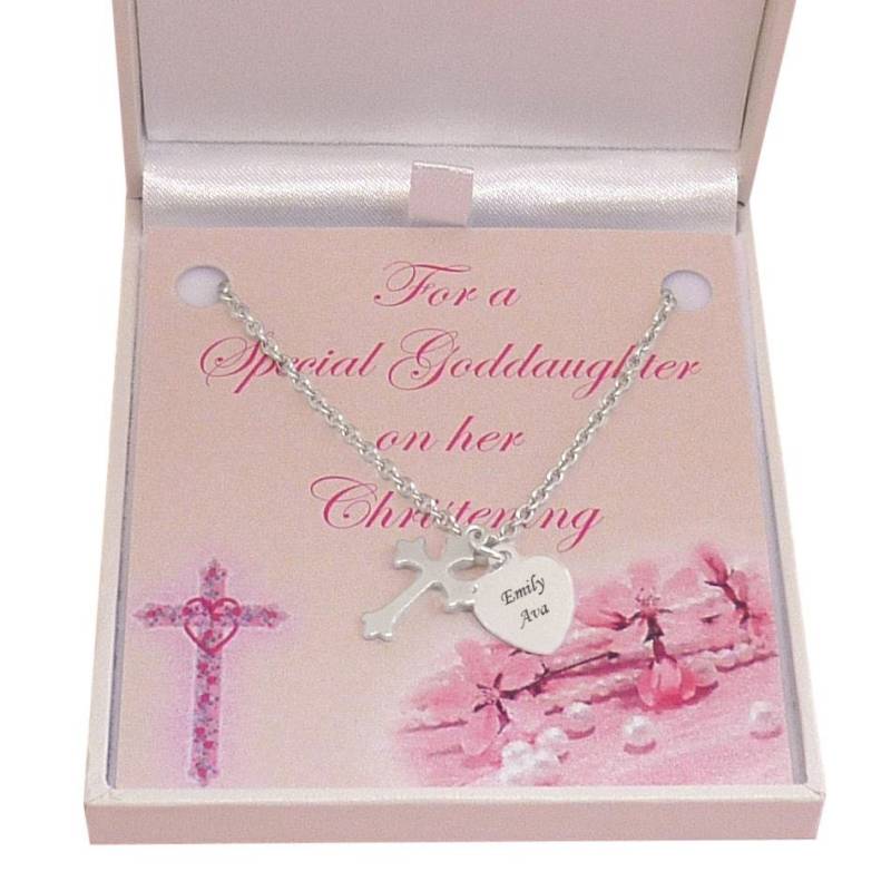 "Anhänger Mit Gravur "Kreuz" Personalisiert, Taufschmuck, Geschenk Für Tochter, Patenkind, Nichte Usw." von Jewels4girls