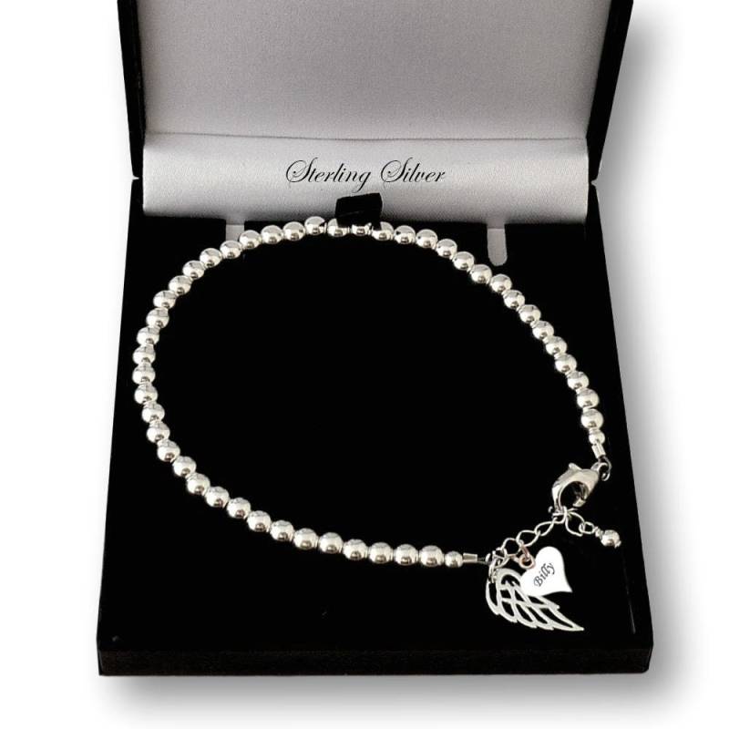 Armband Aus Sterling Silber Mit Engelsflügel, Gravur, Silberperlen, Personalisiertes Geschenk Für Eine Frau Oder Ein Mädchen von Jewels4girls