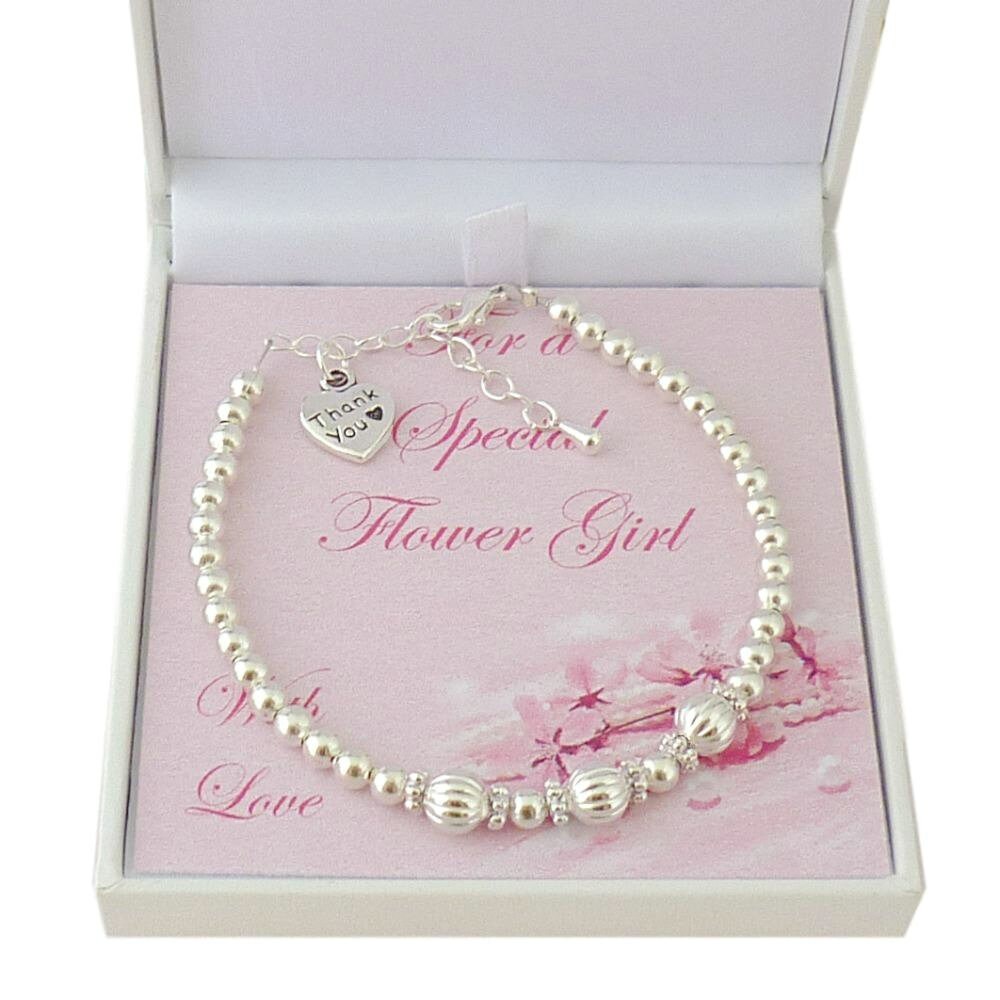 Armband Für Blumenmädchen, Brautjungfer, Trauzeugin. Danke Geschenk. Silber Perlen Und Charm von Jewels4girls
