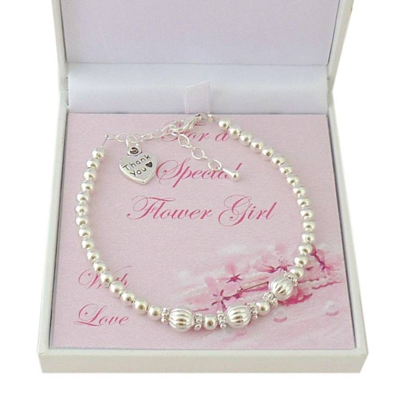 Armband Für Blumenmädchen, Brautjungfer, Trauzeugin. Danke Geschenk. Silber Perlen Und Charm von Jewels4girls