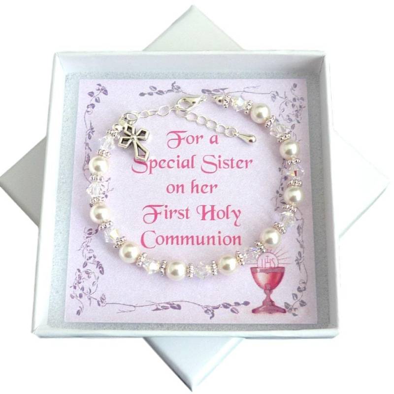 Armband Für Mädchen Erstkommunion in Spezieller Geschenkbox Mit Kreuzanhänger Geschenk Patenkind, Nichte, Enkelin, Schwester Etc von Jewels4girls