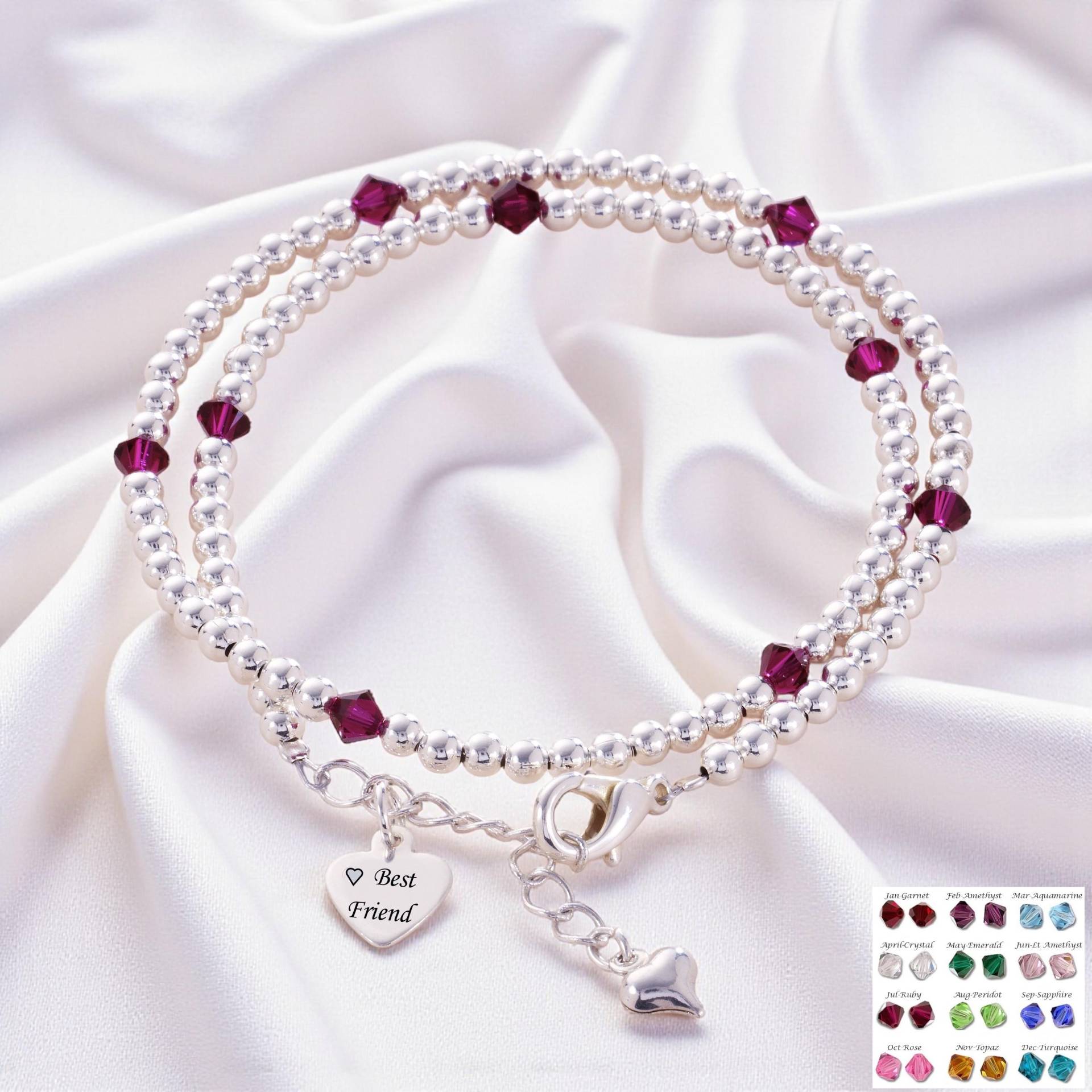 Armband Mit Geburtsstein Für Schwester, Freundin, Mutter, Tochter Usw., Silberperlen, Geschenkbox, Zweireihiges Wickelarmband von Jewels4girls