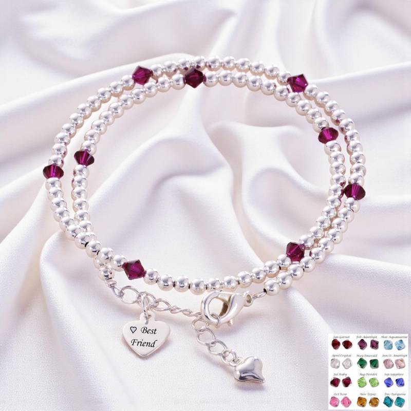 Armband Mit Geburtsstein Für Schwester, Freundin, Mutter, Tochter Usw., Silberperlen, Geschenkbox, Zweireihiges Wickelarmband von Jewels4girls