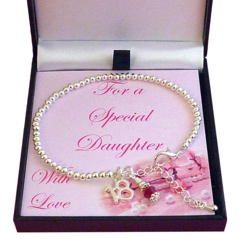 Armband Mit Geburtsstein Und 18 Anhängern Zum 18.geburtstag Für Tochter, Schwester, Freundin Etc von Jewels4girls