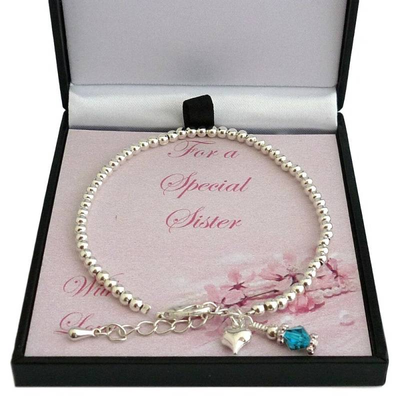 Armband Mit Geburtsstein Und Puffed Herz Anhänger in Geschenkbox Für Frauen & Mädchen Auf Einem Kartenhalter Mama, Nichte, Schwester, Mutter von Jewels4girls