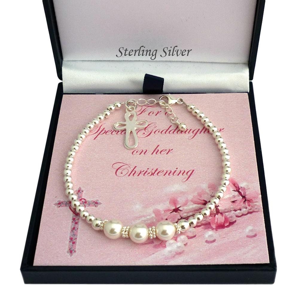 Armband Zur Taufe Mit Sterling Silber Perlen Und Karte Für Schwester, Tochter, Patenkind, Nichte Etc von Jewels4girls