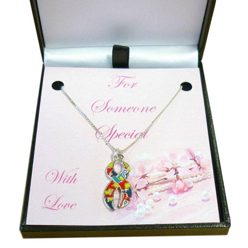 Autismus Awareness Ribbon Halskette Auf Sterling Silber Kette in Geschenk-Box Für Mama, Tochter, Tante, Nannie Nichte Usw von Jewels4girls