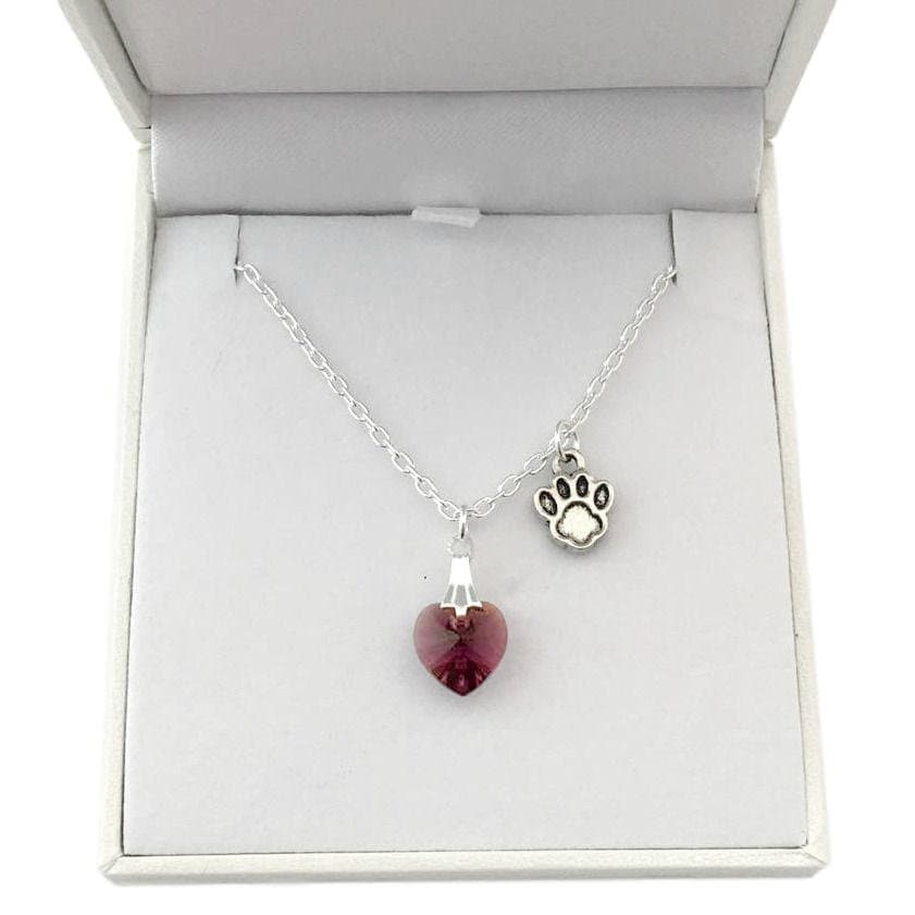 Birthstone Halskette Mit Kristallherz Und Pfoten-Anhänger. Geschenk Für Katzenliebhaber von Jewels4girls