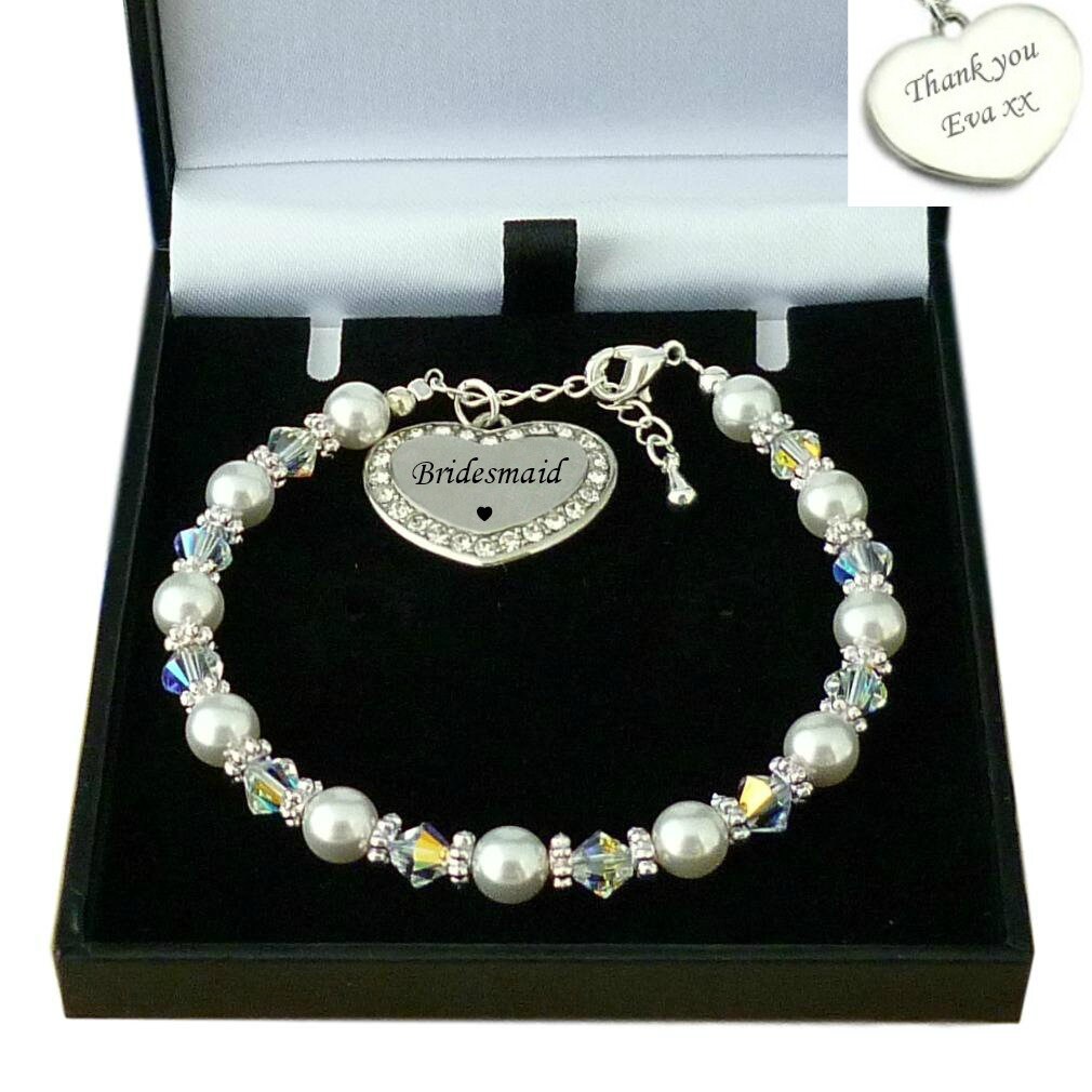 Brautjungfer Armband Mit Gravur Herz in Geschenkbox. Kann Personalisiert Werden von Jewels4girls