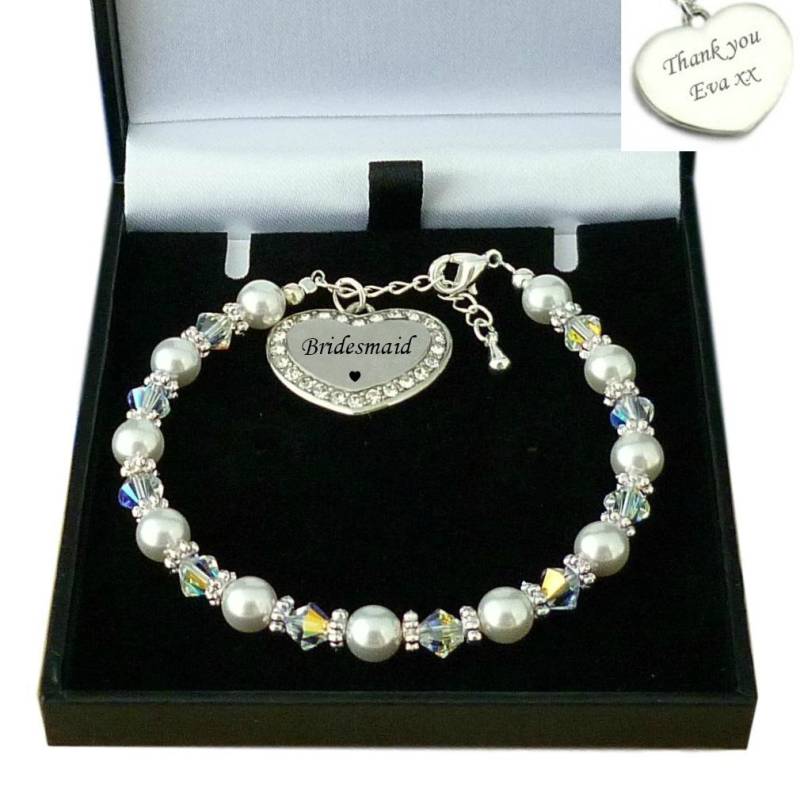 Brautjungfer Armband Mit Gravur Herz in Geschenkbox. Kann Personalisiert Werden von Jewels4girls