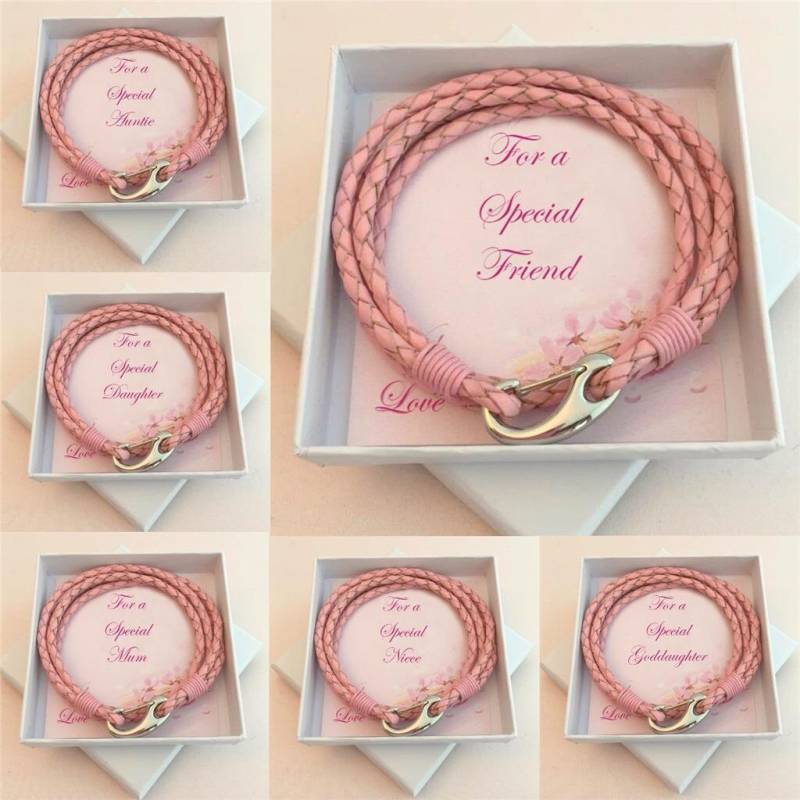 Damen Rosa Lederarmband in Spezieller Geschenk Box. Für Spezielle Freundin, Tochter, Schwester, Tante, Mutter Usw von Jewels4girls