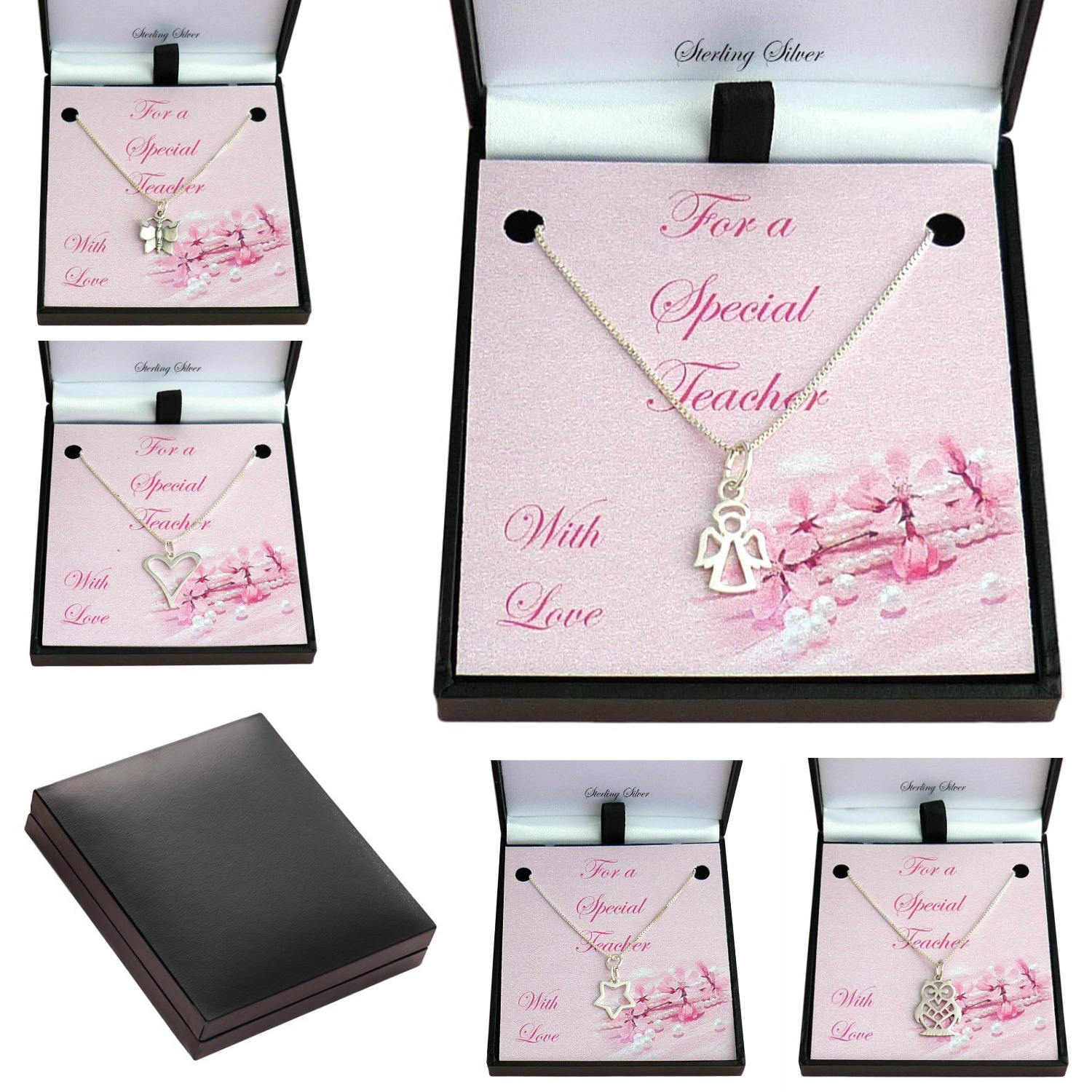 Danke Geschenk Für Lehrer. 925 Sterlingsilber-Halsketten Eine Besondere Lehrerin. Herz, Schmetterling, Eule, Offen Oder Engel Anhänger von Jewels4girls