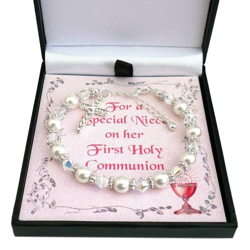 Erstkommunion Armband Für Mädchen. Hochwertige Perlen Und Kristalle. Geschenk Ein Mädchen Erstkommunion. Katholisch, Christlich von Jewels4girls