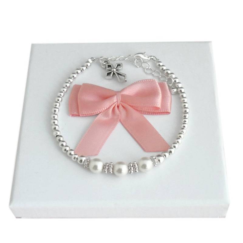 Erstkommunion Armband Mit Drei Perlen. Geschenk Für Ein Mädchen Hübschem Kreuzanhänger, in Einer Geschenkbox von Jewels4girls