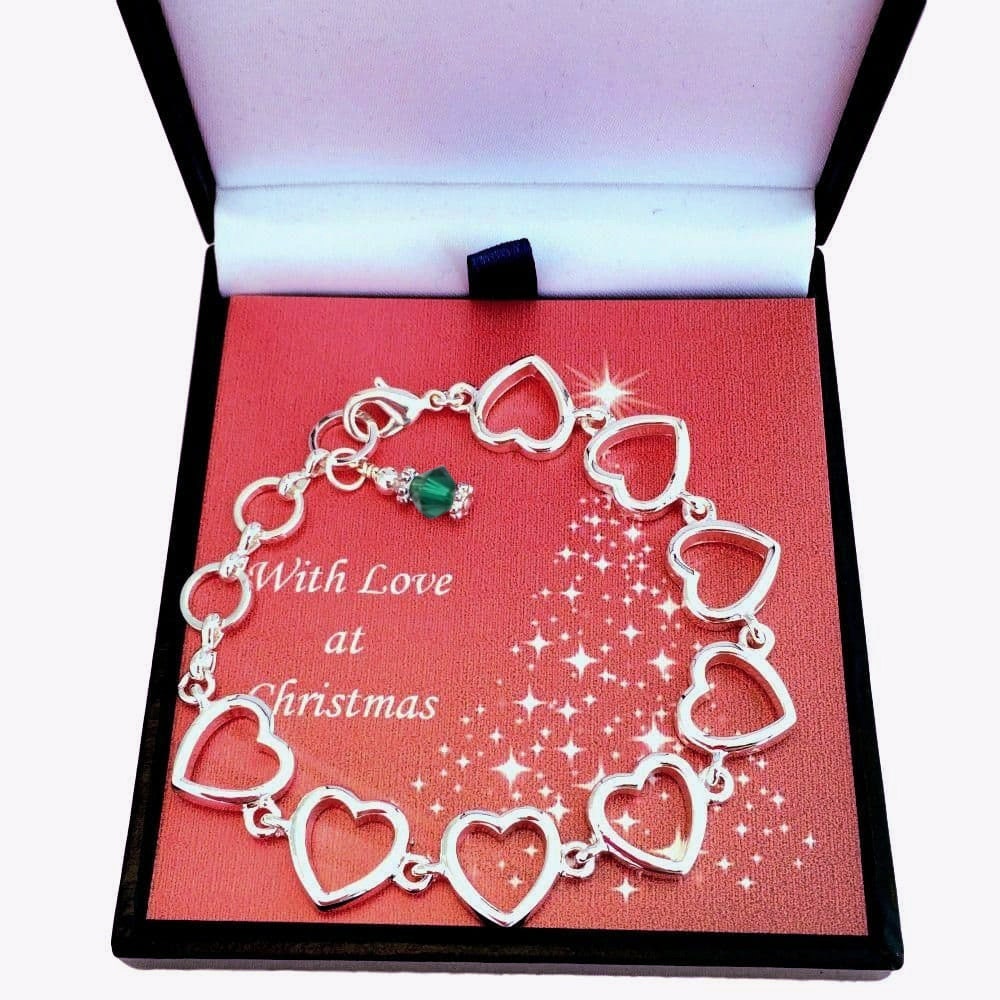 Geburtsstein Armband in Weihnachtsgeschenkbox Mit Schöner Herz Gliederkette Für Eine Frau Oder Ein Mädchen von Jewels4girls